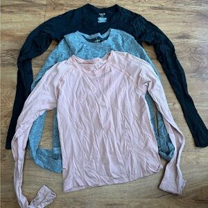 Women's Long Sleeve Cropped Athletic Tops - Black, Gray, Pink